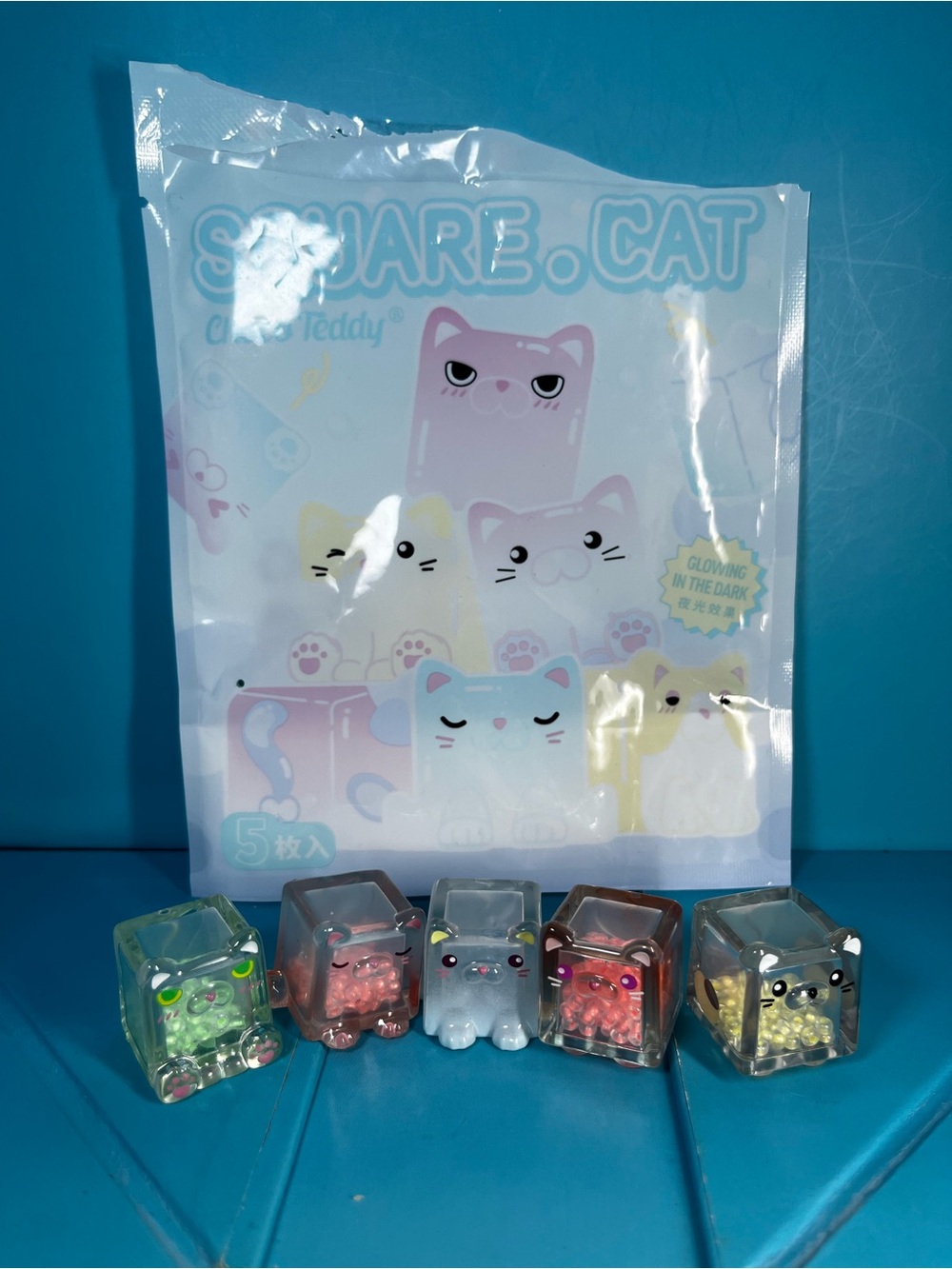 Choco Teddy - Square Cat Ice Cube Glow In The Dark Series - Lot of 5